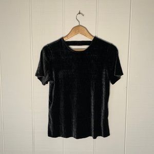Textured velvet dressy t-shirt in deep slate/navy blue with back detail